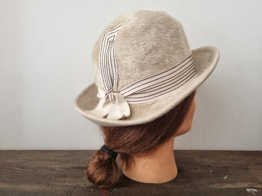 Vintage Charter Felt Taupe Cream Hat With Box Made in England