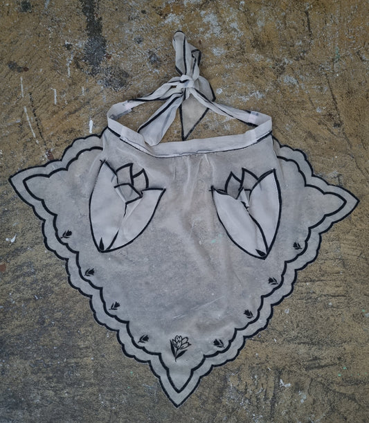 Vintage Handmade Cream and Black Sheer Tulip Apron