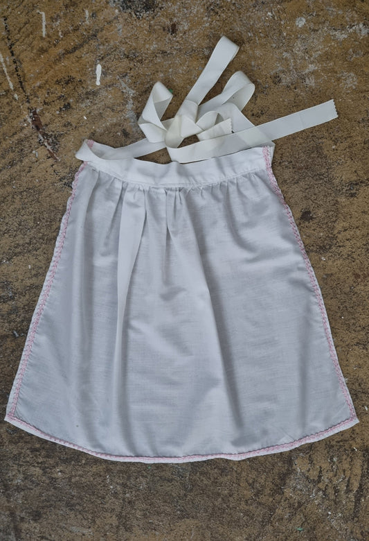 White Handmade Children's Cotton Vintage Apron with Pink Trim