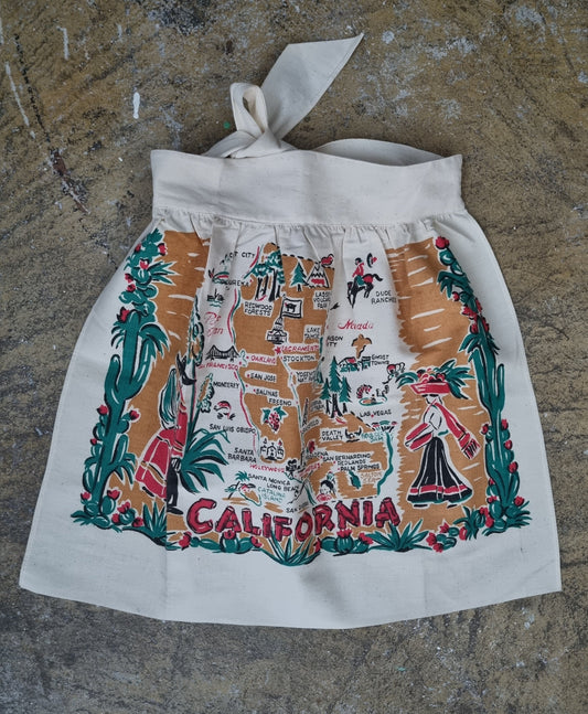 Vintage Cream Patterned California Map Half Apron