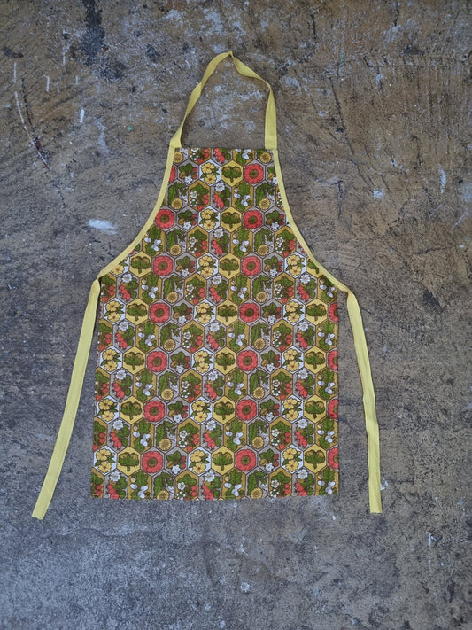 Vintage Autumn Flowers and Fruits Apron with Yellow Trim