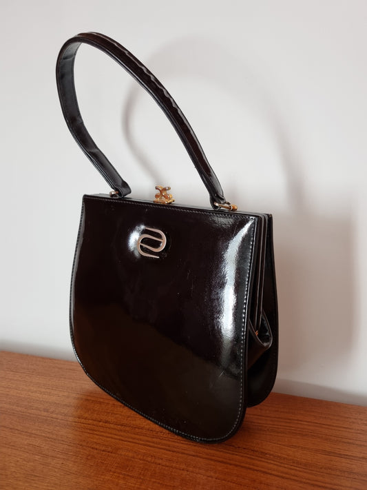 Top Handle Vintage Leather Widegate London Patent Black Handbag