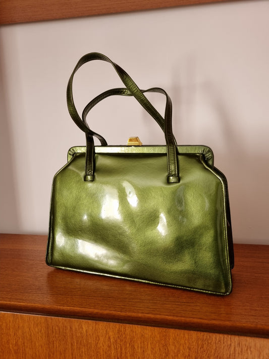 Top Handle Vintage Stunning Green Codix Handbag. Made in England.