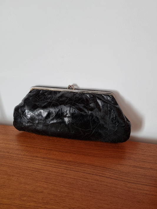 Vintage Black and Silver Debonair Poppet Clutch Bag. Made in England.