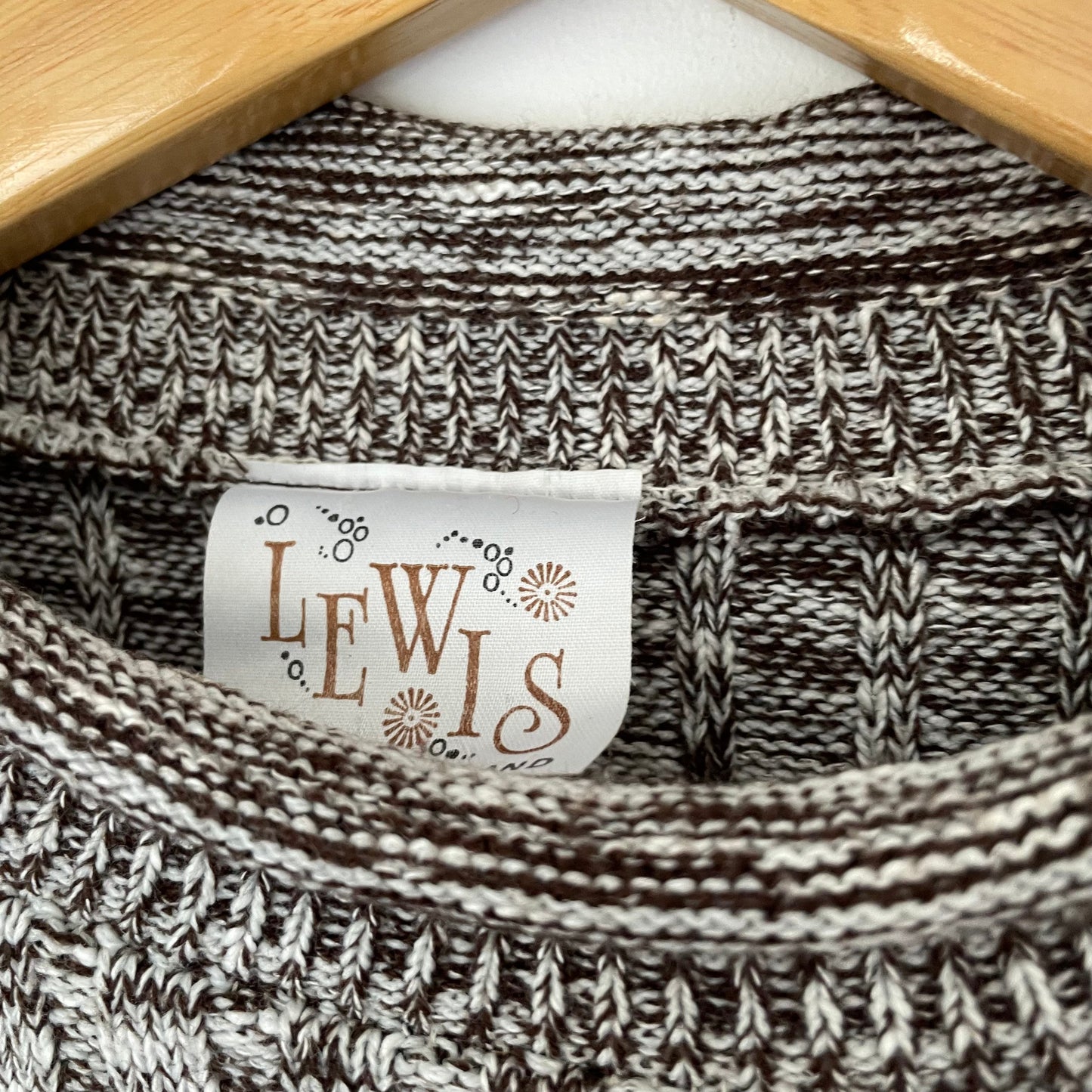 Vintage Lewis Flecked Brown and White Split Hem Jumper. Made in England