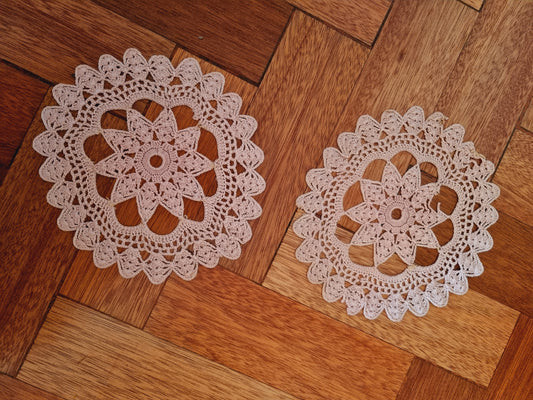 Two Vintage Pink Oval Small Doilies