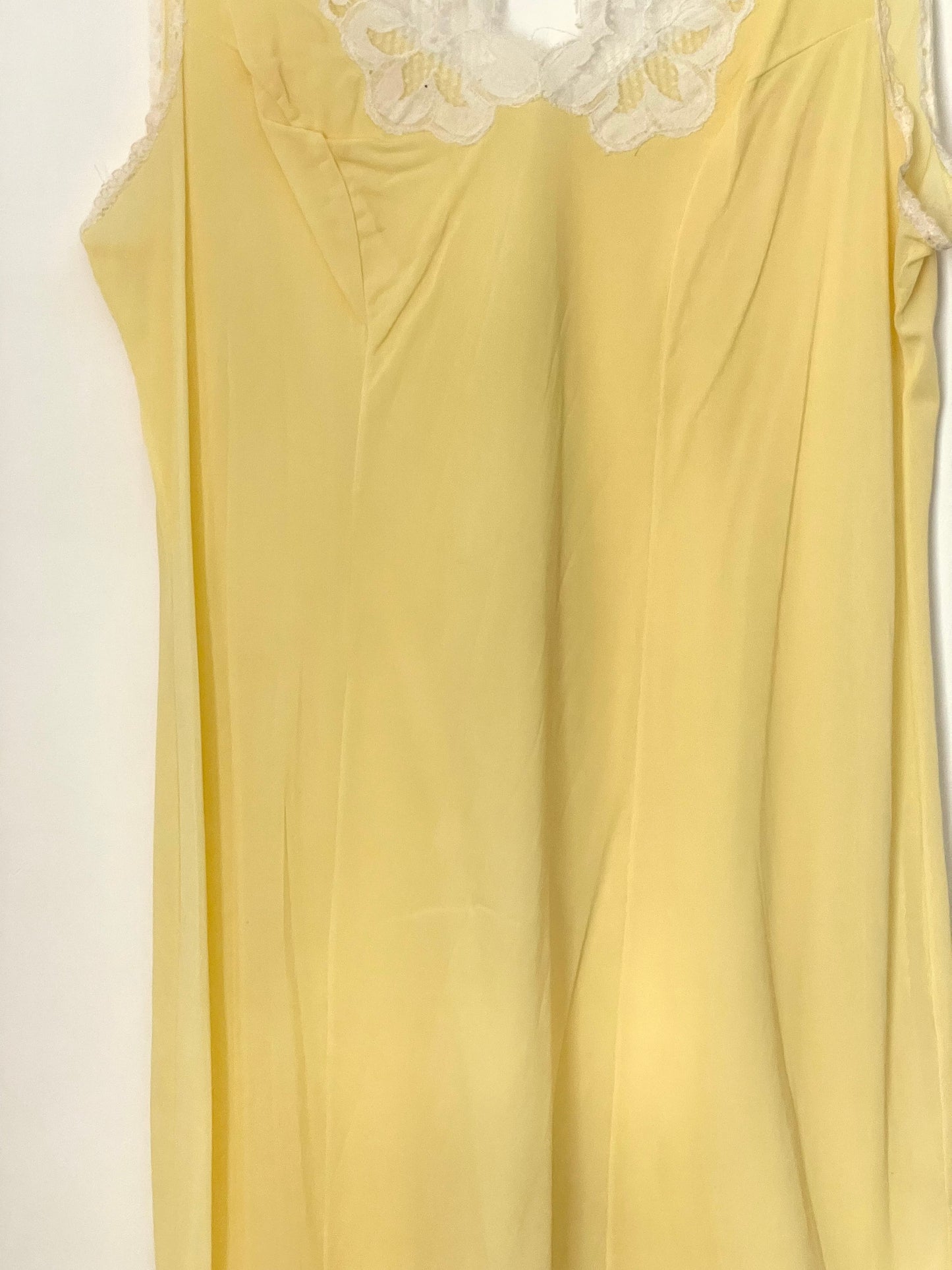 Vintage Yellow Slip Dress with White Contrast Lace Elegance