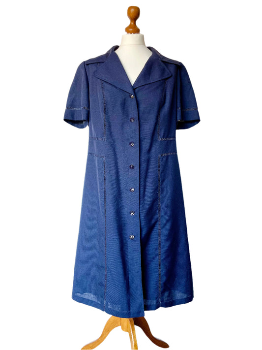 Vintage Luisa Firenze 60s Navy Blue Flower Power Dress