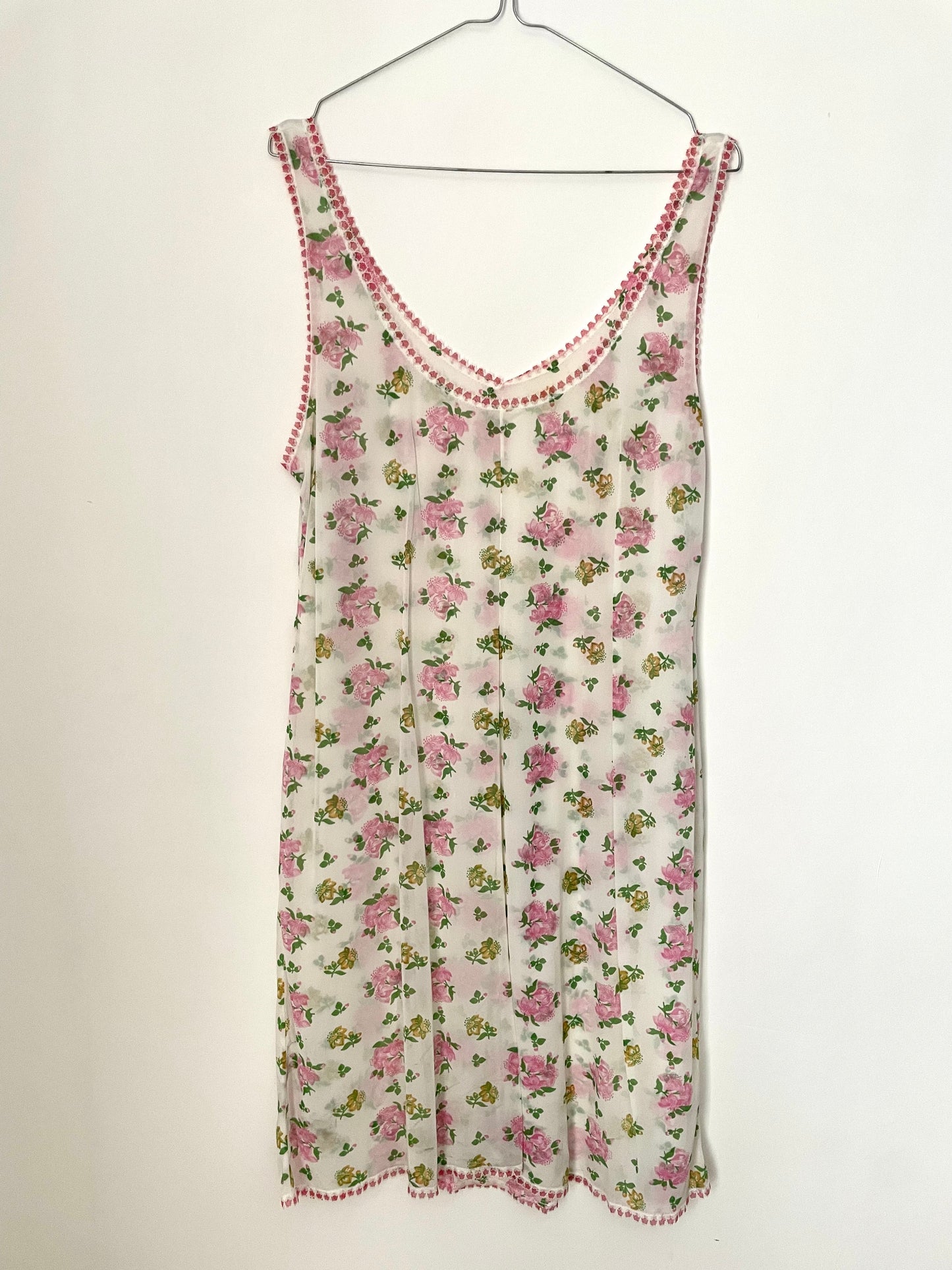 Vintage White, Pink and Yellow Floral Crossover Slip Dress
