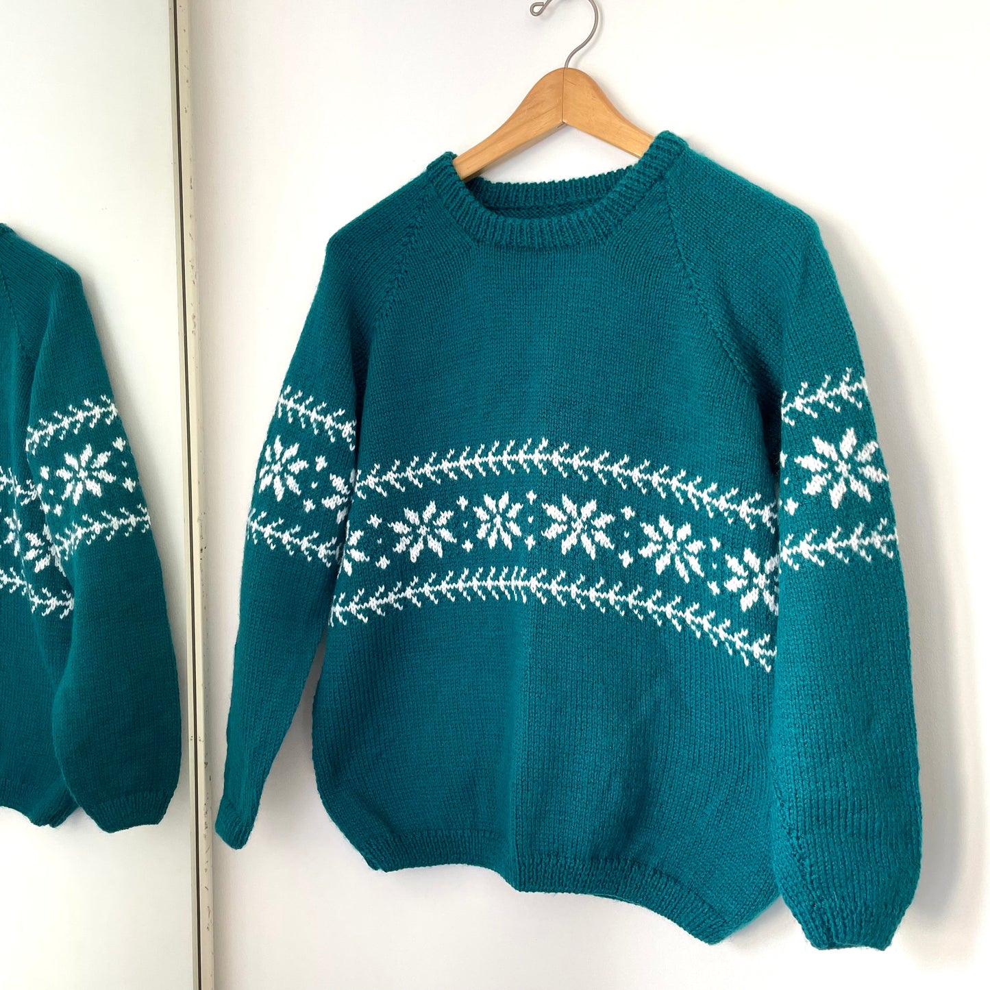 Vintage Handmade Blue and White Knitted Farisle Snowflake Jumper