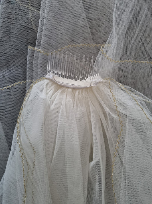 Vintage Three Tier Gold Trim Fingertip Wedding Veil