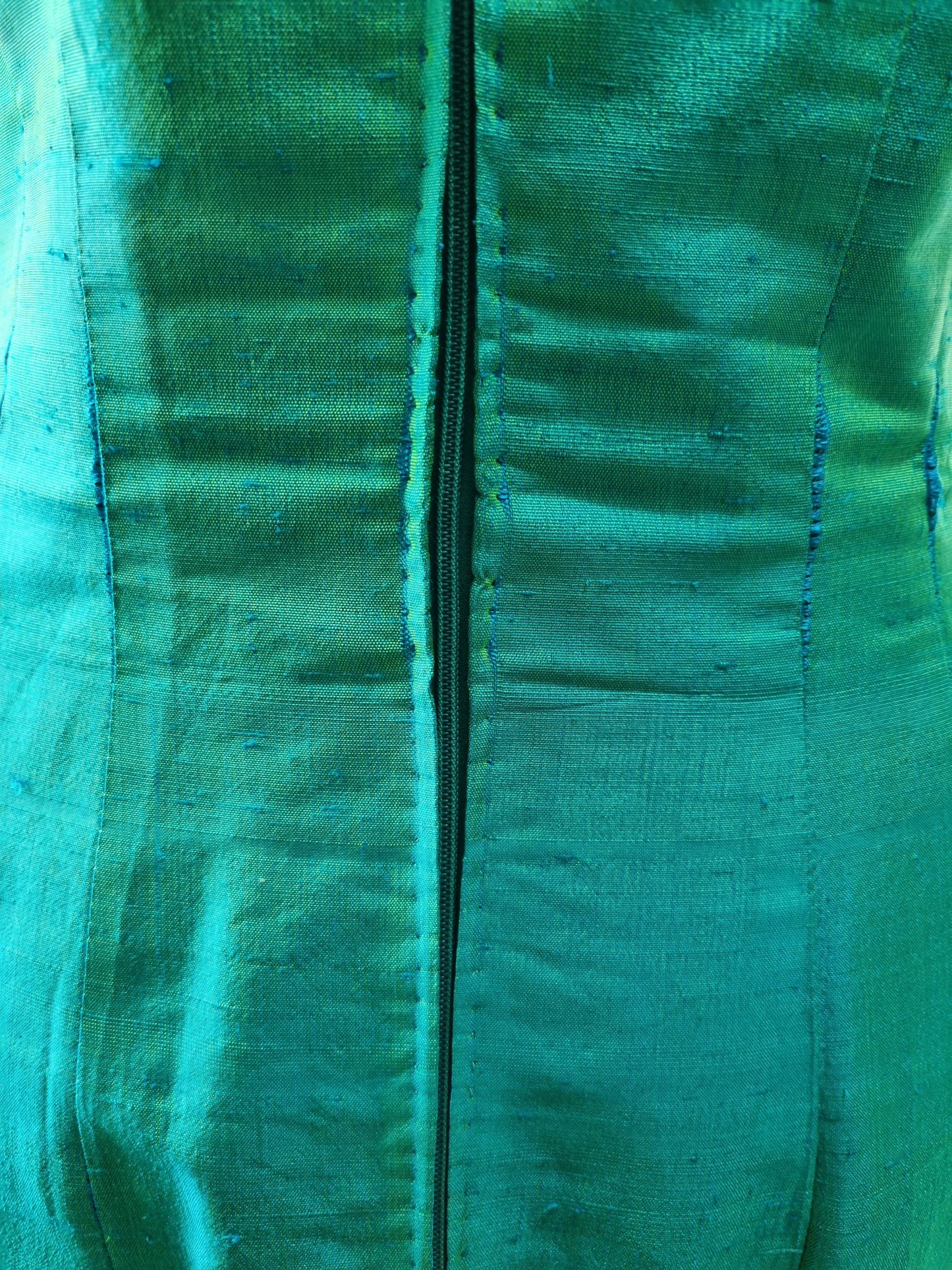 Handmade Iridescent Blue-Green High Neck Sleeveless Vintage Dress and Jacket (UK12-16)