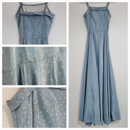 Handmade Grey-Blue Fit and Flare Summer Vintage Dress (UK12-14)