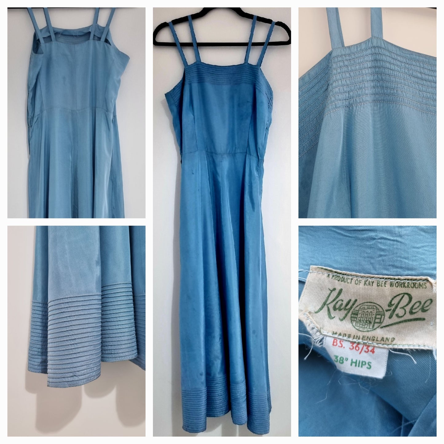 Vintage Kay Bee Bright Blue Double Strap Sun Dress UK 8