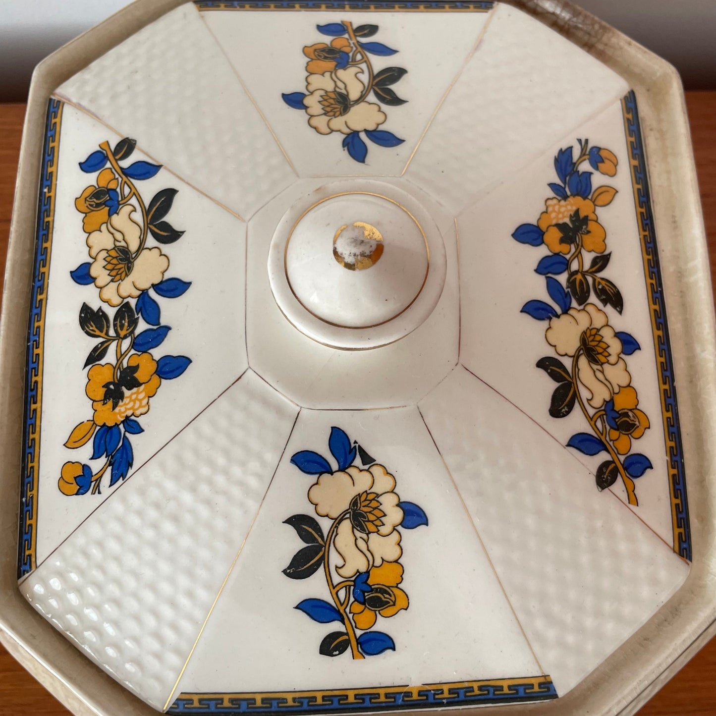 Vintage Royal Venton Ware John Steventon & Sons Serving Dish with Lid. Yellow, Blue and White Floral Pattern.
