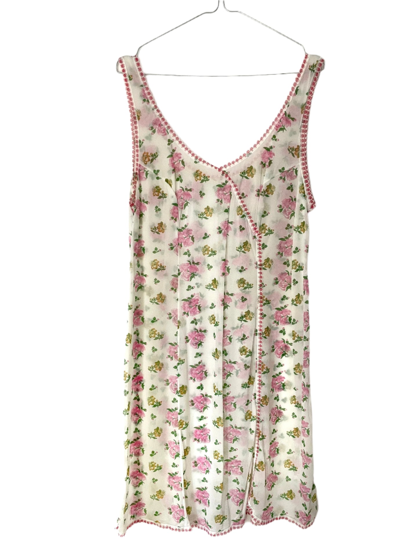Vintage White, Pink and Yellow Floral Crossover Slip Dress