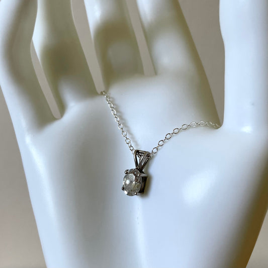 Necklace Vintage Oval Cubic Zirconia Drop Silver Tone Pendant