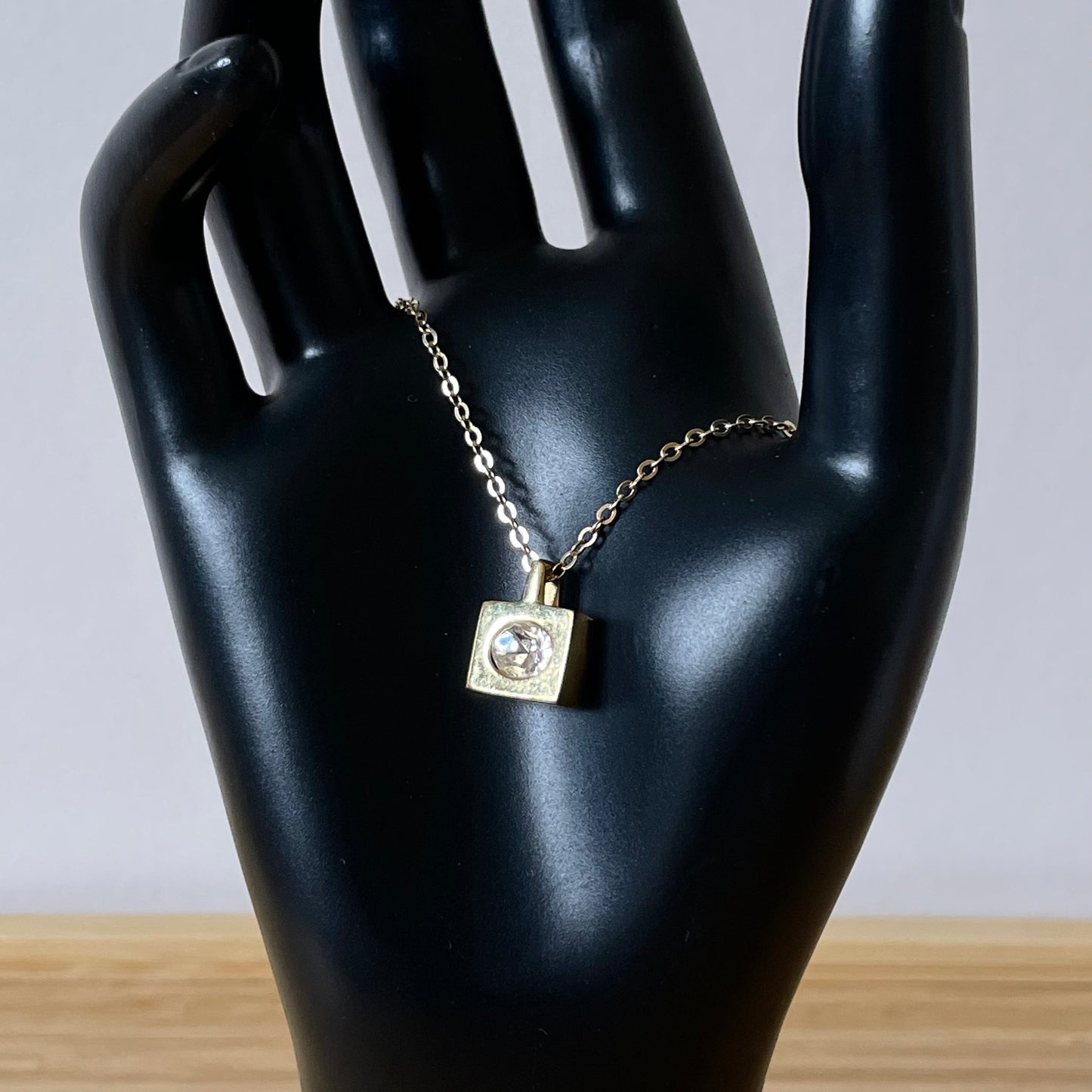 Necklace Vintage Square Cubic Zirconia Gold Tone Pendant