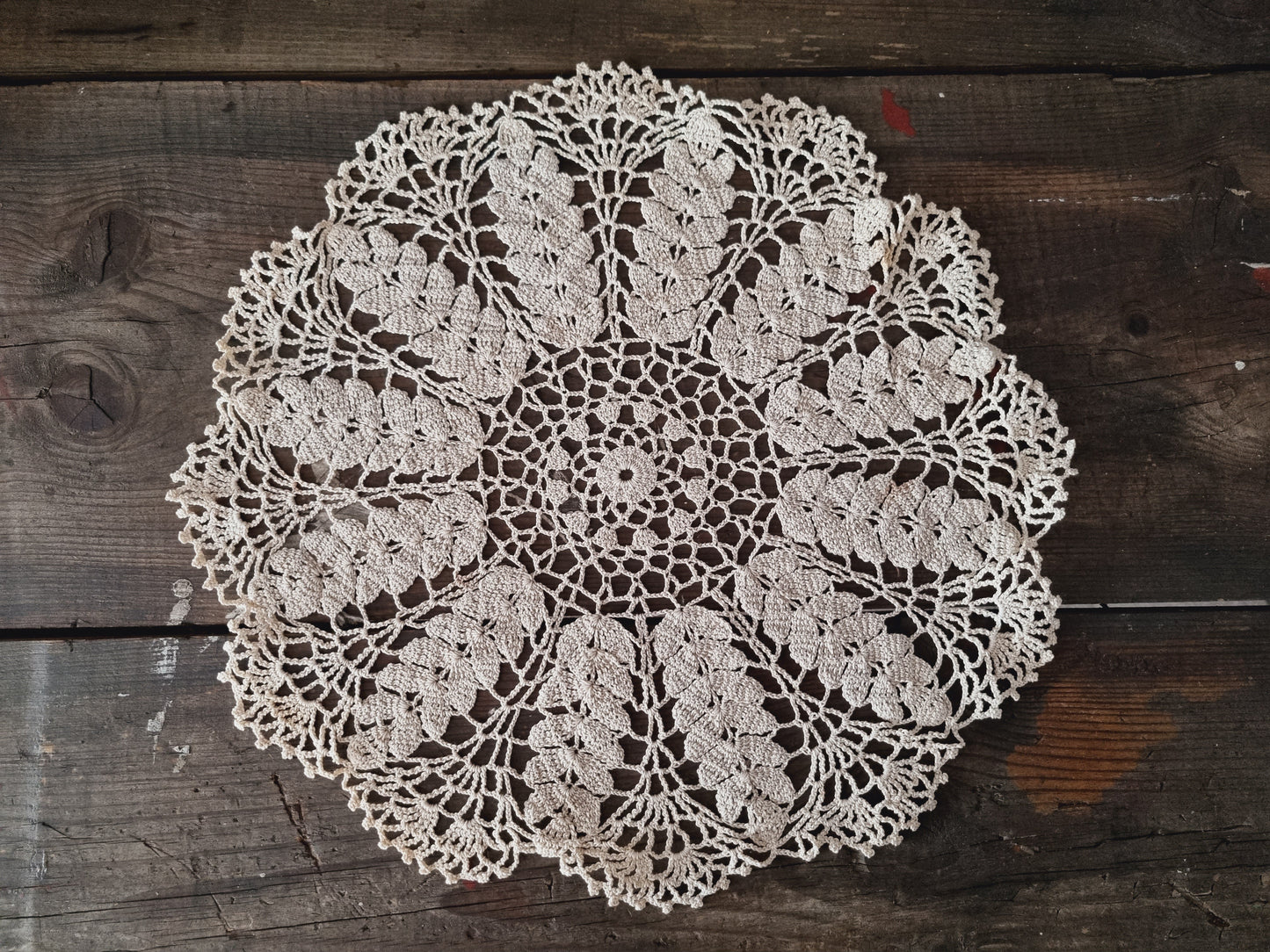 Vintage Beige Large Round Doily