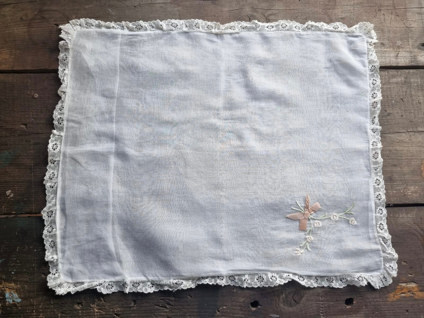 Antique Victorian Wedding Night White Sheer Rose Embroidered Pillowcase.