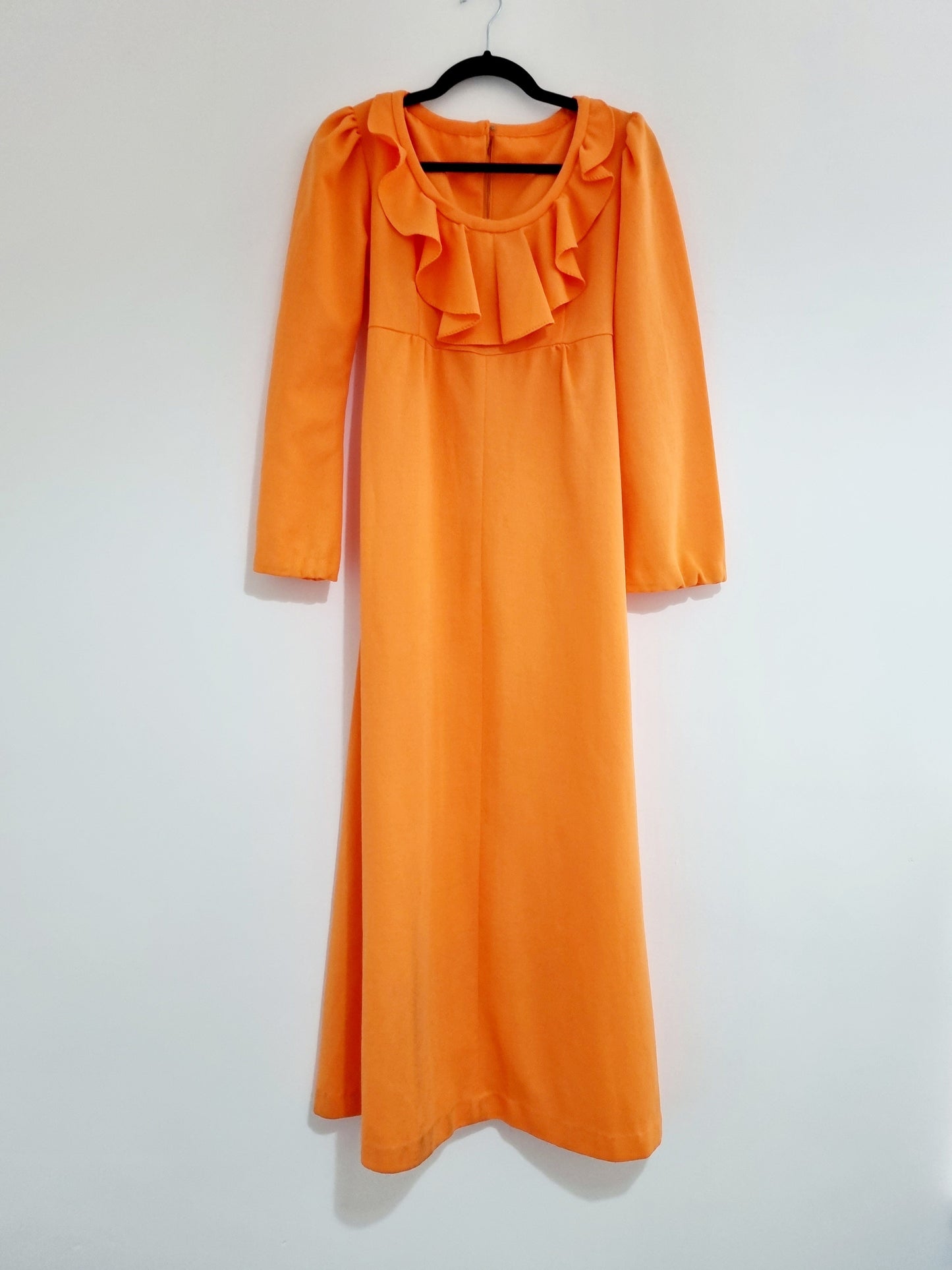 Handmade Vintage Orange Frill Neck Maxi Smock Dress (UK12-14)