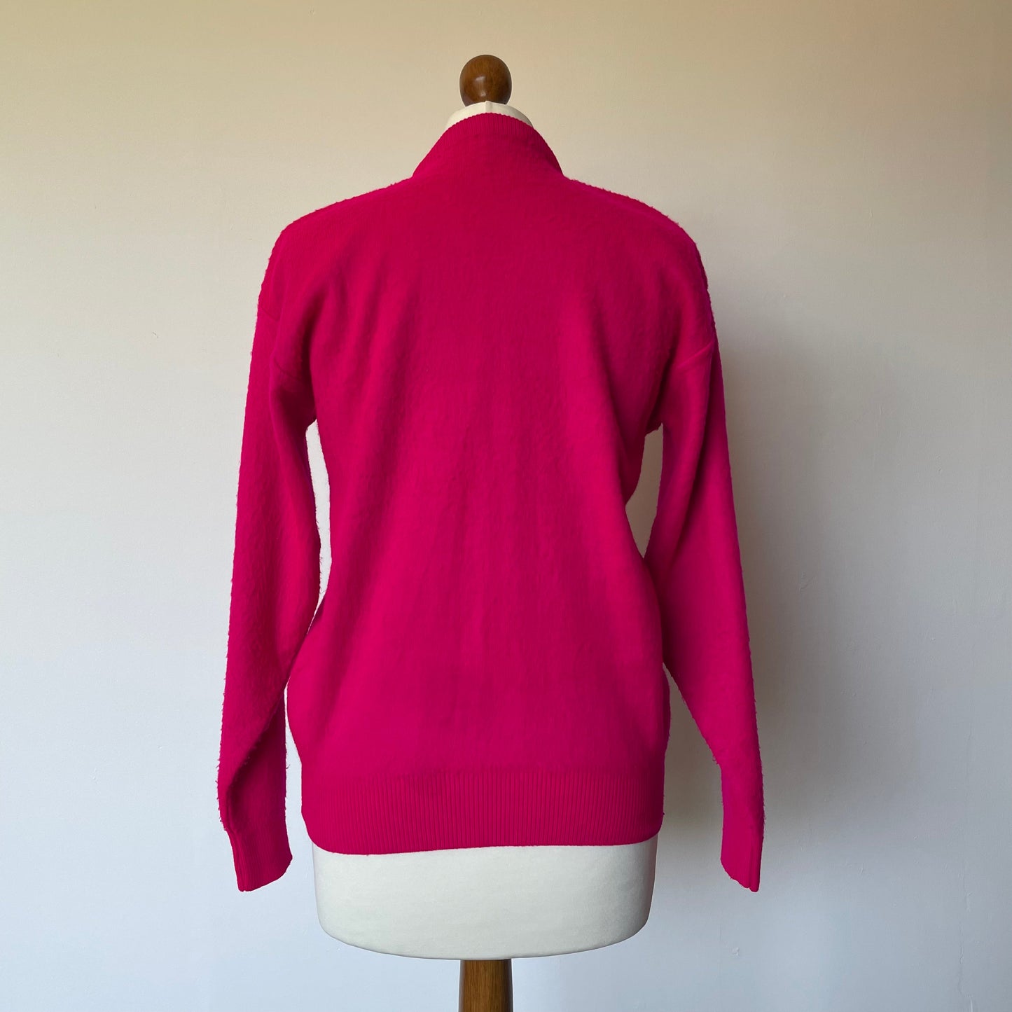 Vintage Hot Pink Naval Mod Fashion Beaded Cardigan Size 38