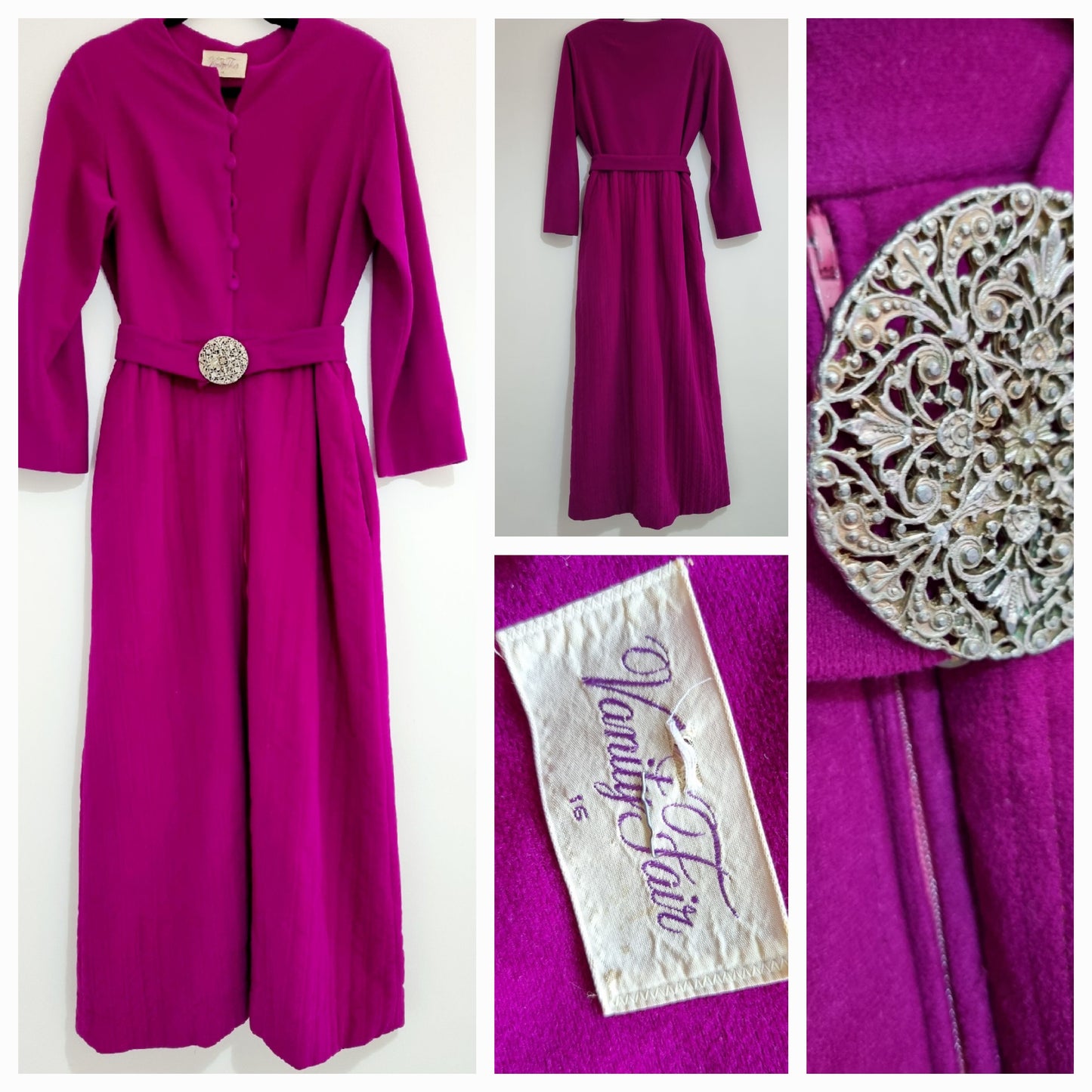 Vanity Fair Pink Heavy Velvet Vintage Maxi Dress with Long Sleeves (UK8-10)