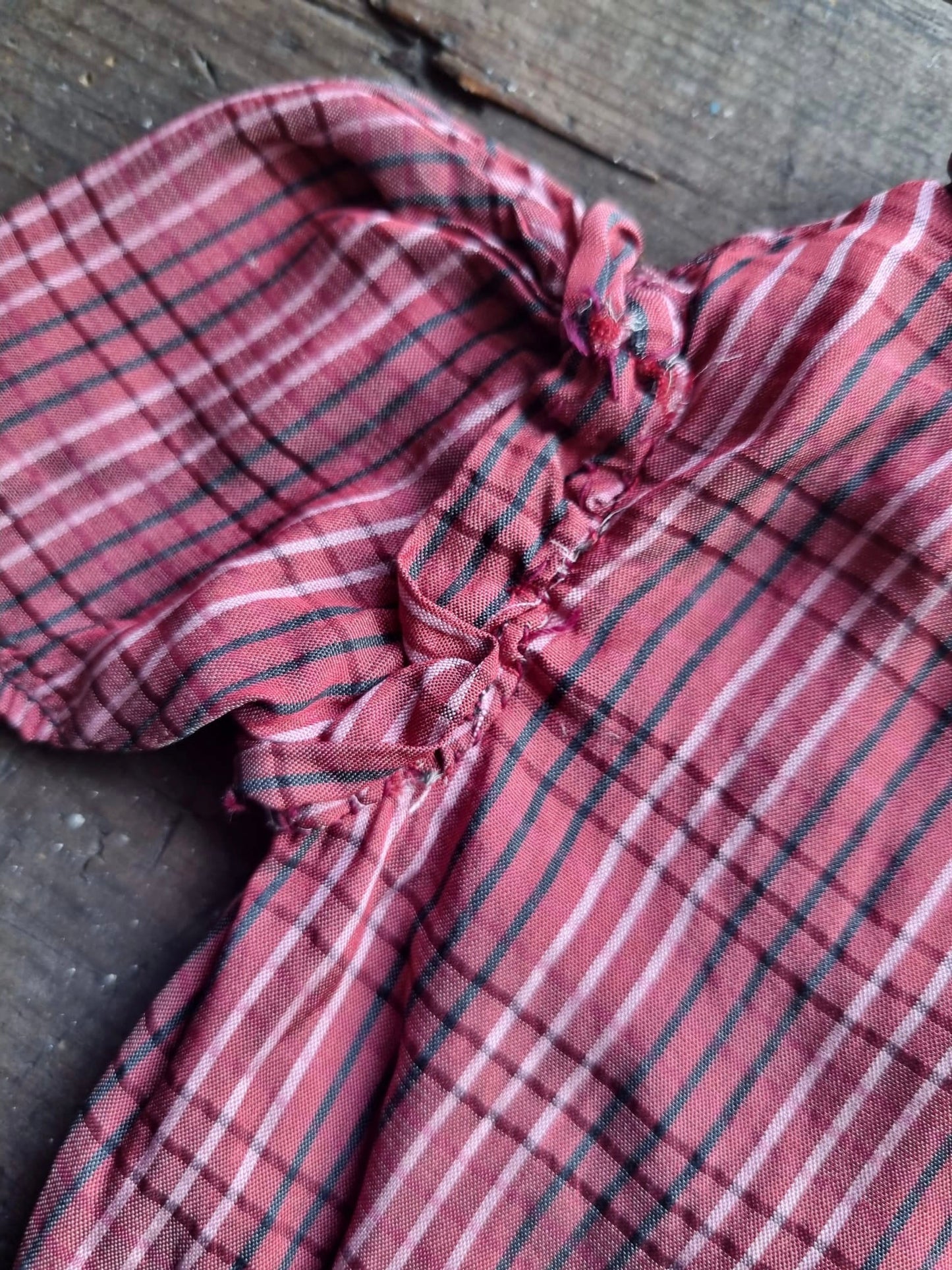 Vintage Handmade Red and Black Check Dolls Dress