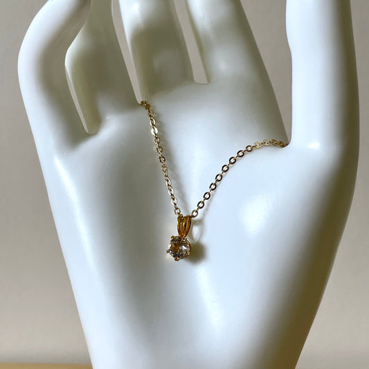 Necklace Vintage Round Gold Tone Drop Cubic Zirconia Pendant