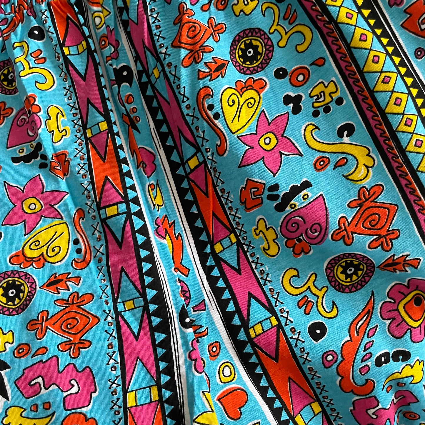 Vintage 90s Blue Multicoloured Heart Pattern Straight Leg Elasticated Trousers