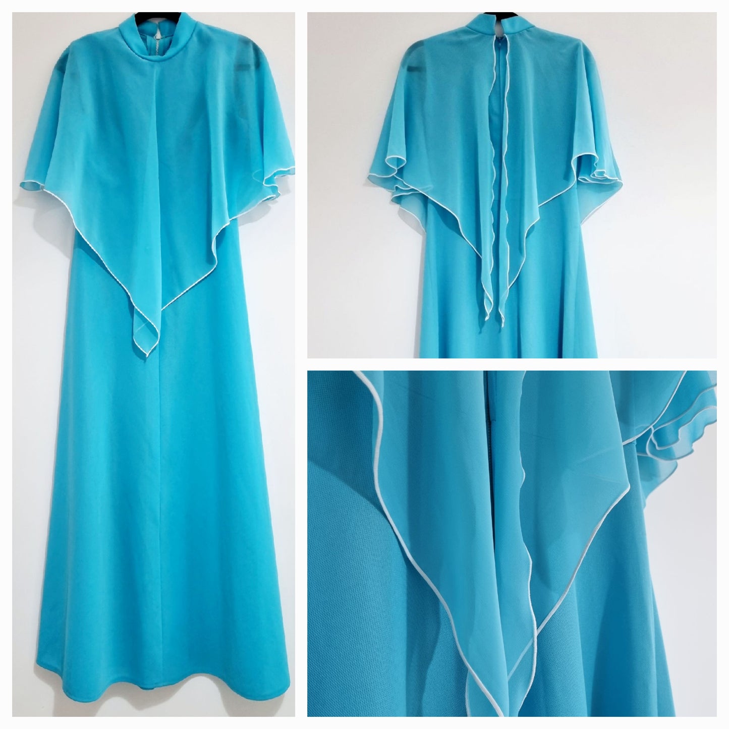 Vintage Azure Blue Mermaid High Neck Cape Dress (UK16-18)