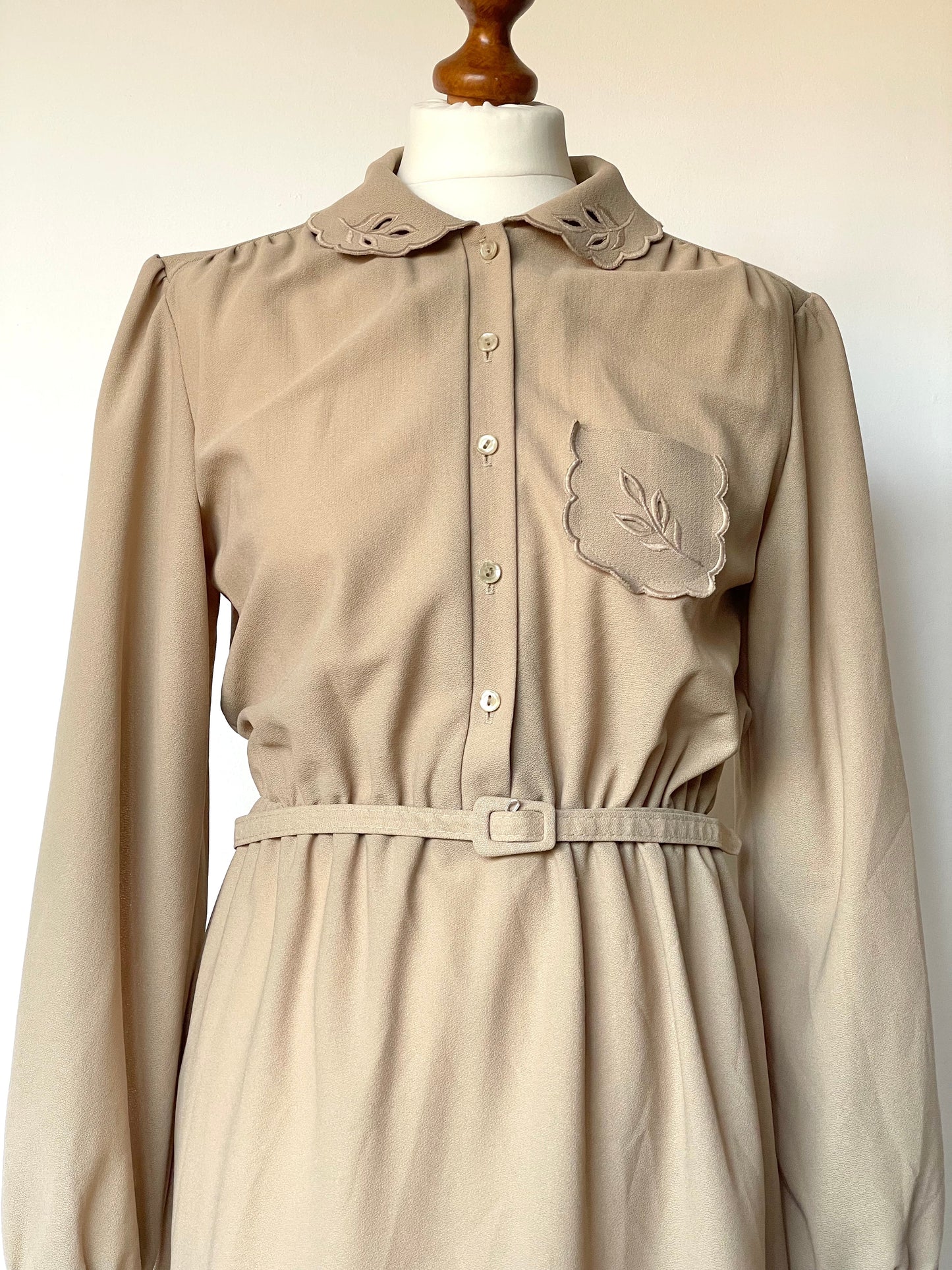 Vintage Richard Shops Beige Belted Long Sleeve Shirt Dress