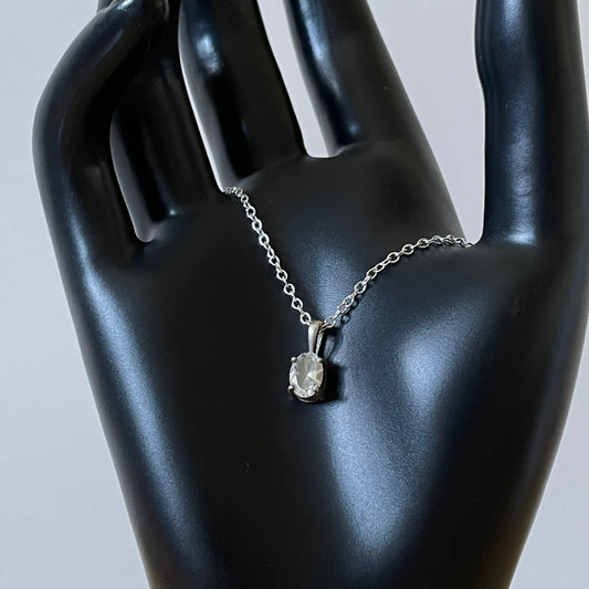 Necklace Vintage Small Cubic Zirconia Oval Sterling Silver Pendant 925