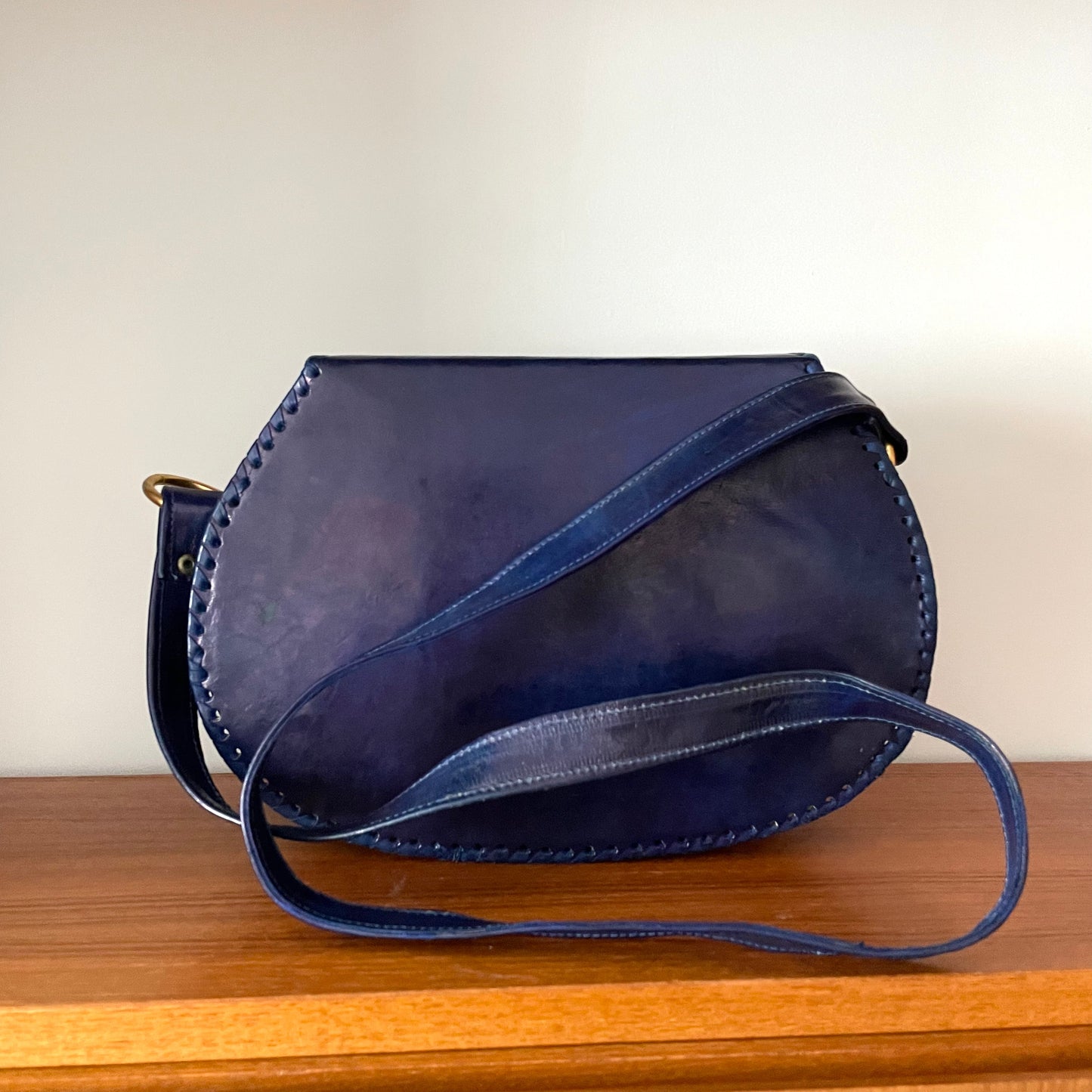 Vintage Bag. Blue | Electric Sheep Skin Saddle Shoulder Made in India.