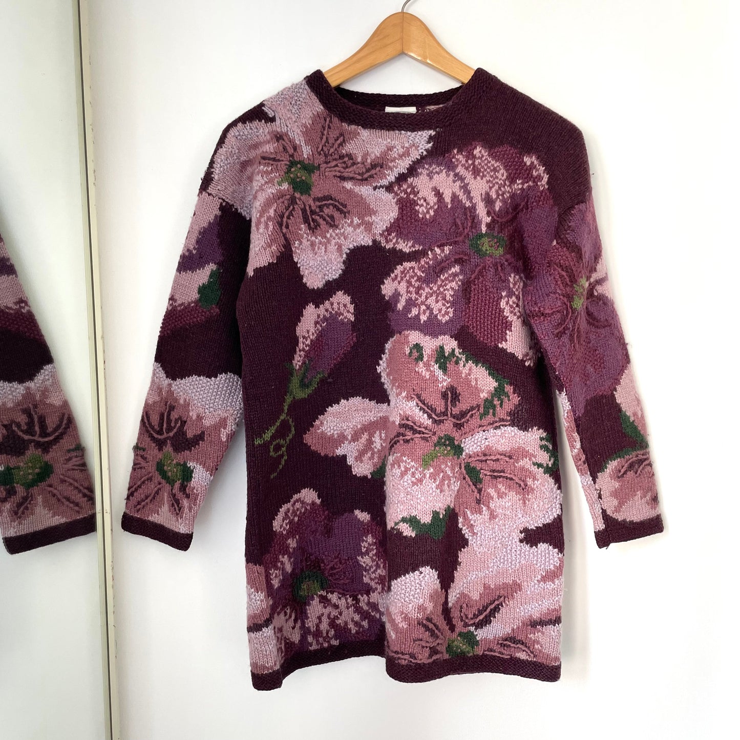 Vintage Laura Ashley Purple Floral Wool Jumper Statement Piece