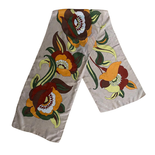 The 70s Peony One Vintage Long Scarf Handmade Floral Design