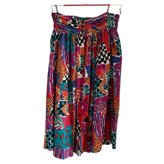 Vintage Equation Button Up Multicoloured Abstract Skirt