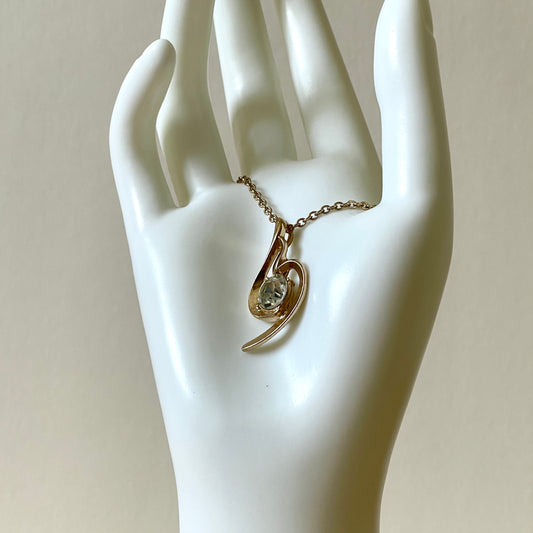 Vintage Abstract Swirl Cubic Zirconia Pendant Necklace with Gold Chain