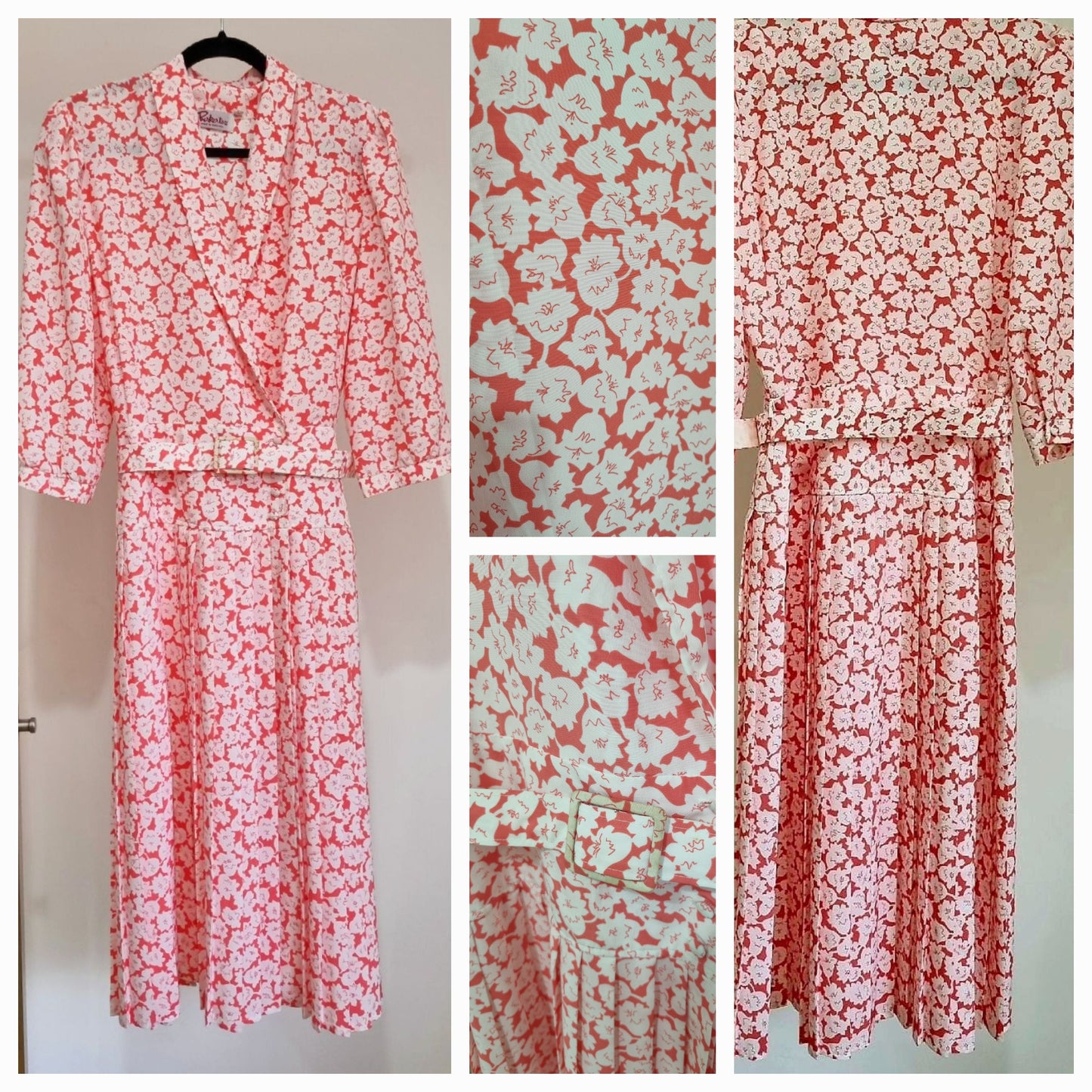 Berketex Vintage Pink and White Floral Drop Waist Asymmetric Dress (SMALL)