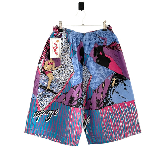 Vintage Live Stage Blue and Pink Abstract Beach Shorts for Summer Fun