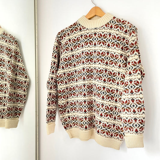 Vintage Lakeland Knitwear Cream High Neck Farisle Jumper