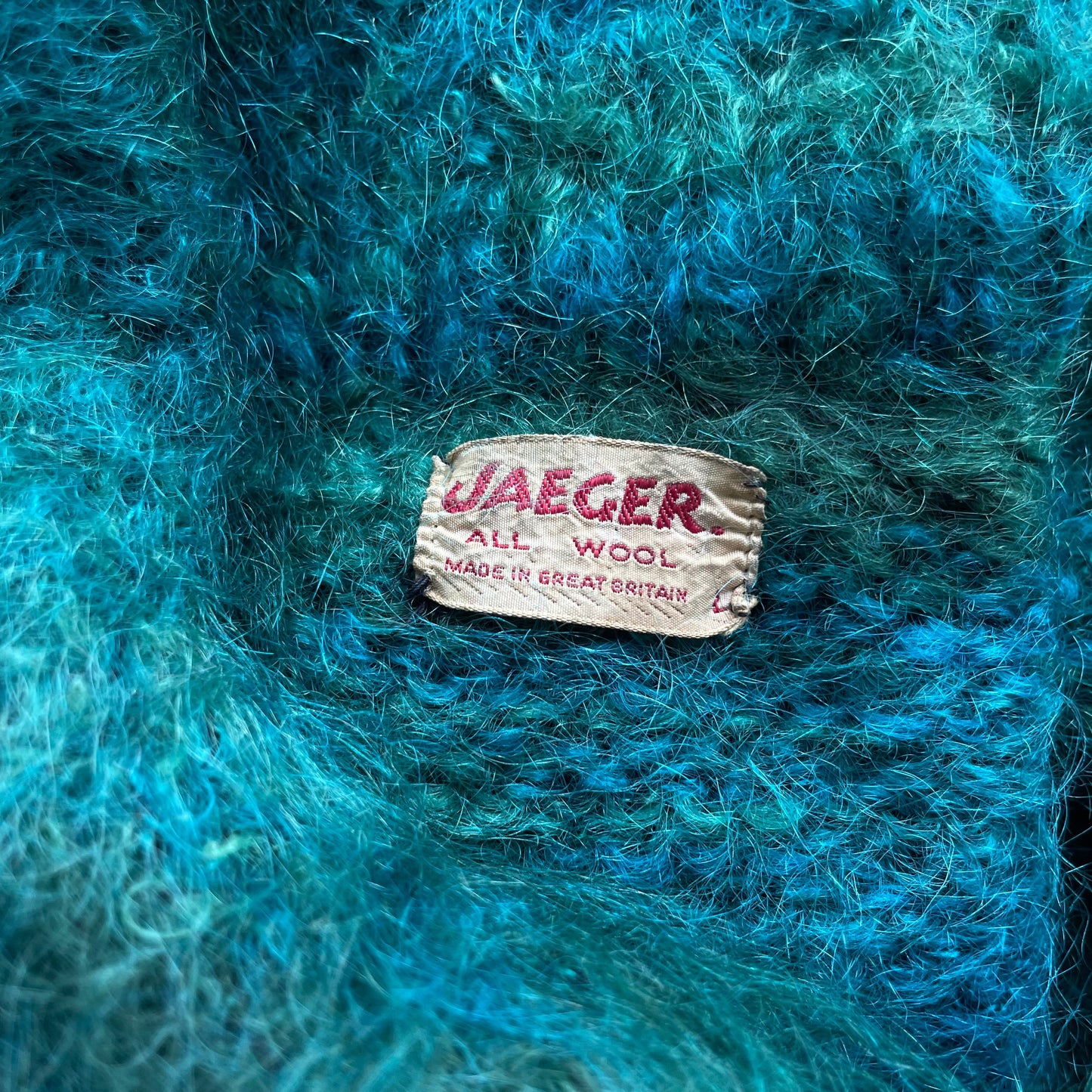 Vintage Jaegar All Wool Fluffy Jumper in Blue and Green