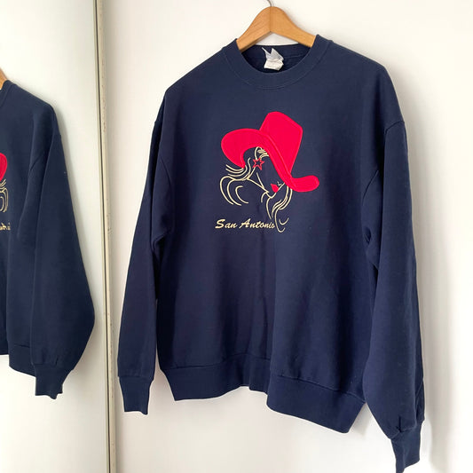 Vintage Jerzees Activewear Navy Blue Cowgirl Embroidered Sweatshirt