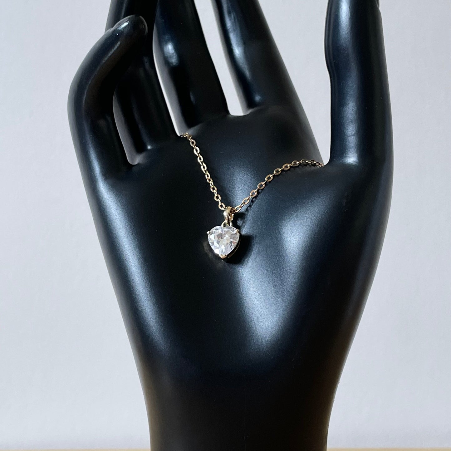 Vintage Gold Tone Cubic Zirconia Heart Drop Pendant Necklace