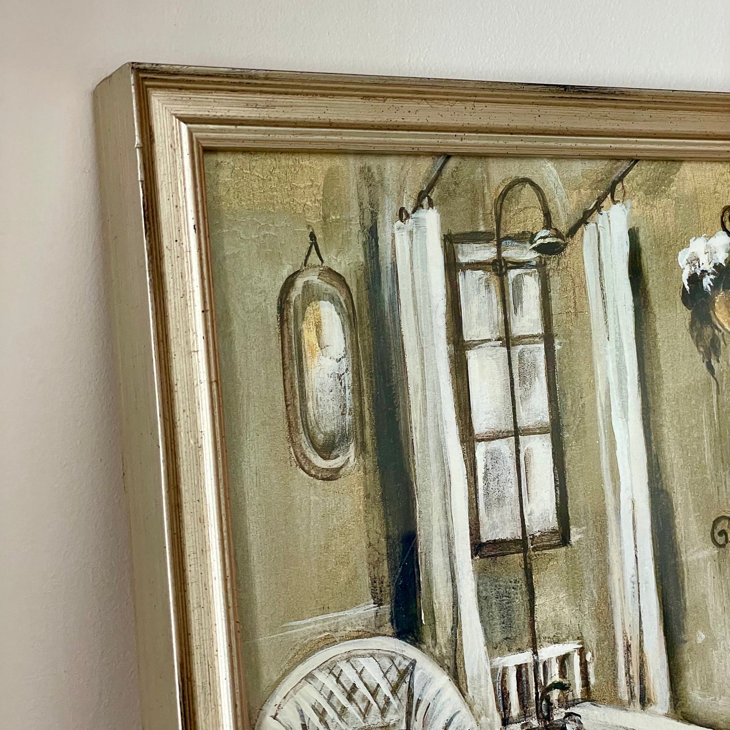 Vintage French Bathroom Scene Artwork Print in Frame