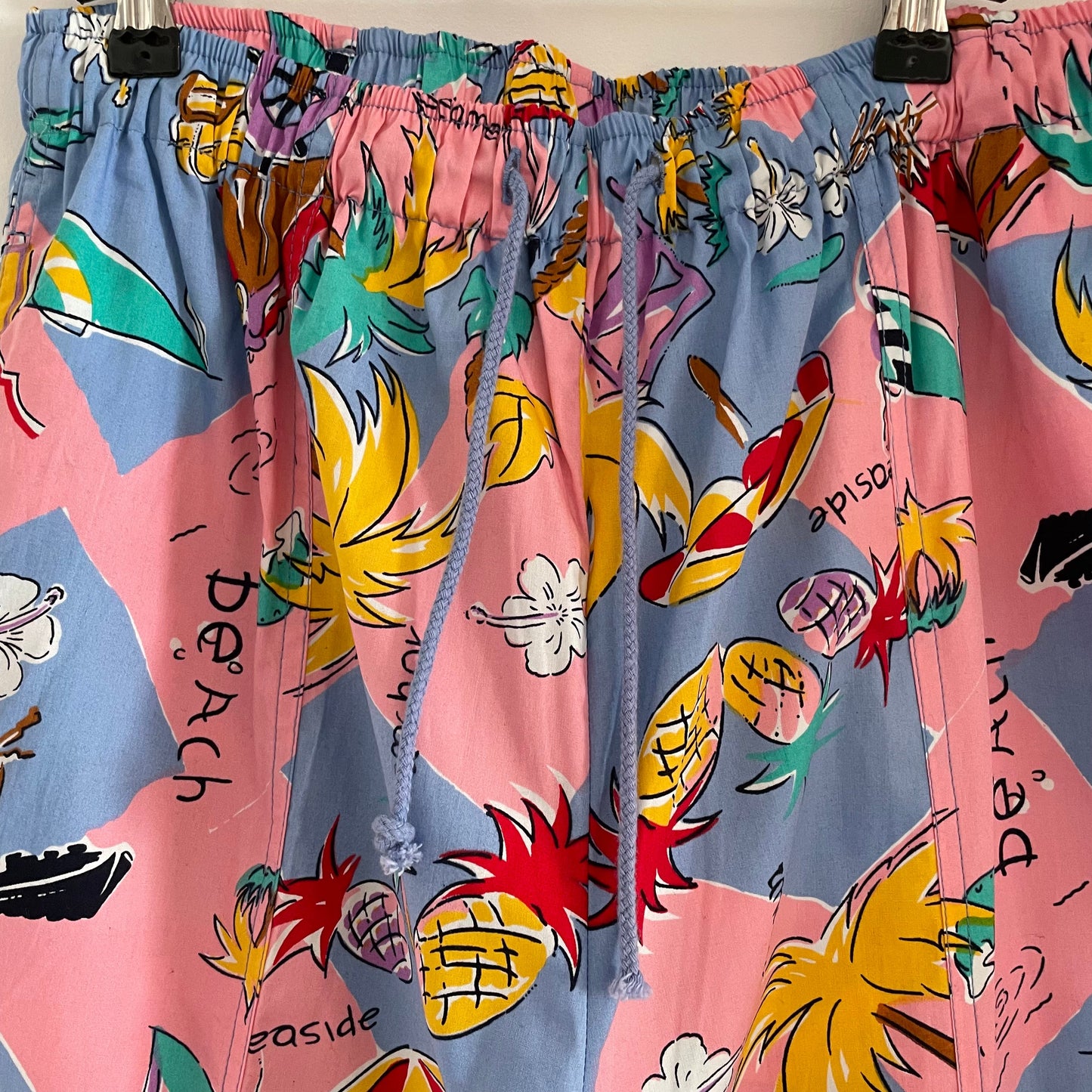 Vintage Pink and Blue Pineapple Beach Seaside Patterned Trousers