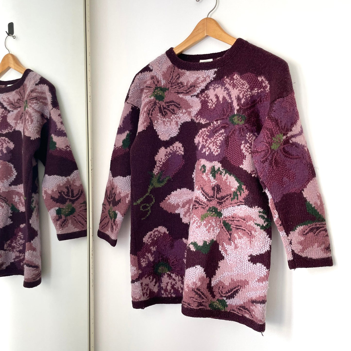 Vintage Laura Ashley Purple Floral Wool Jumper Statement Piece