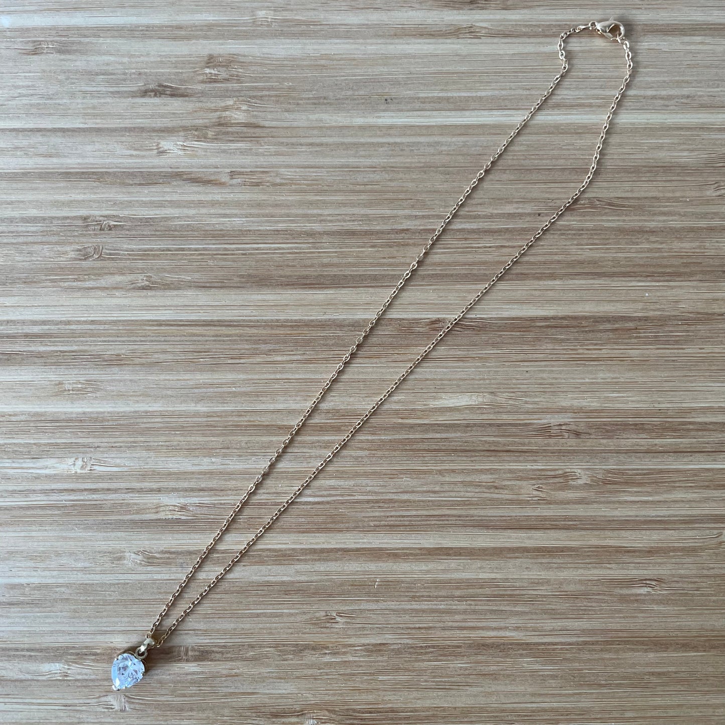 Vintage Gold Tone Cubic Zirconia Heart Drop Pendant Necklace