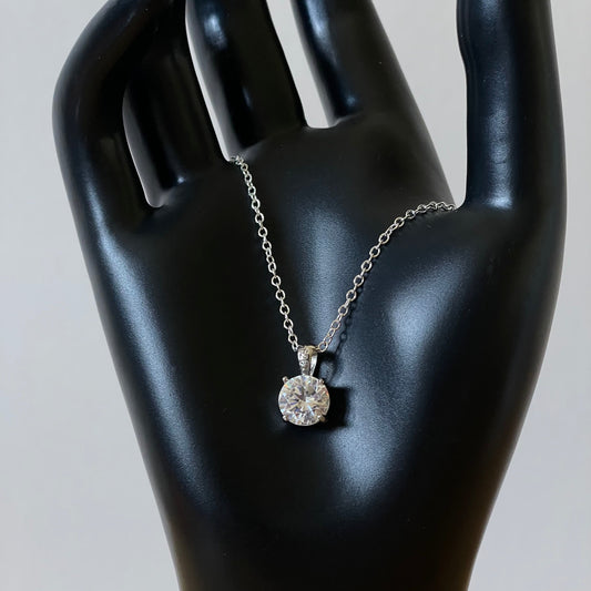 Vintage Round Sterling Silver 925 Cubic Zirconia Drop Pendant Necklace