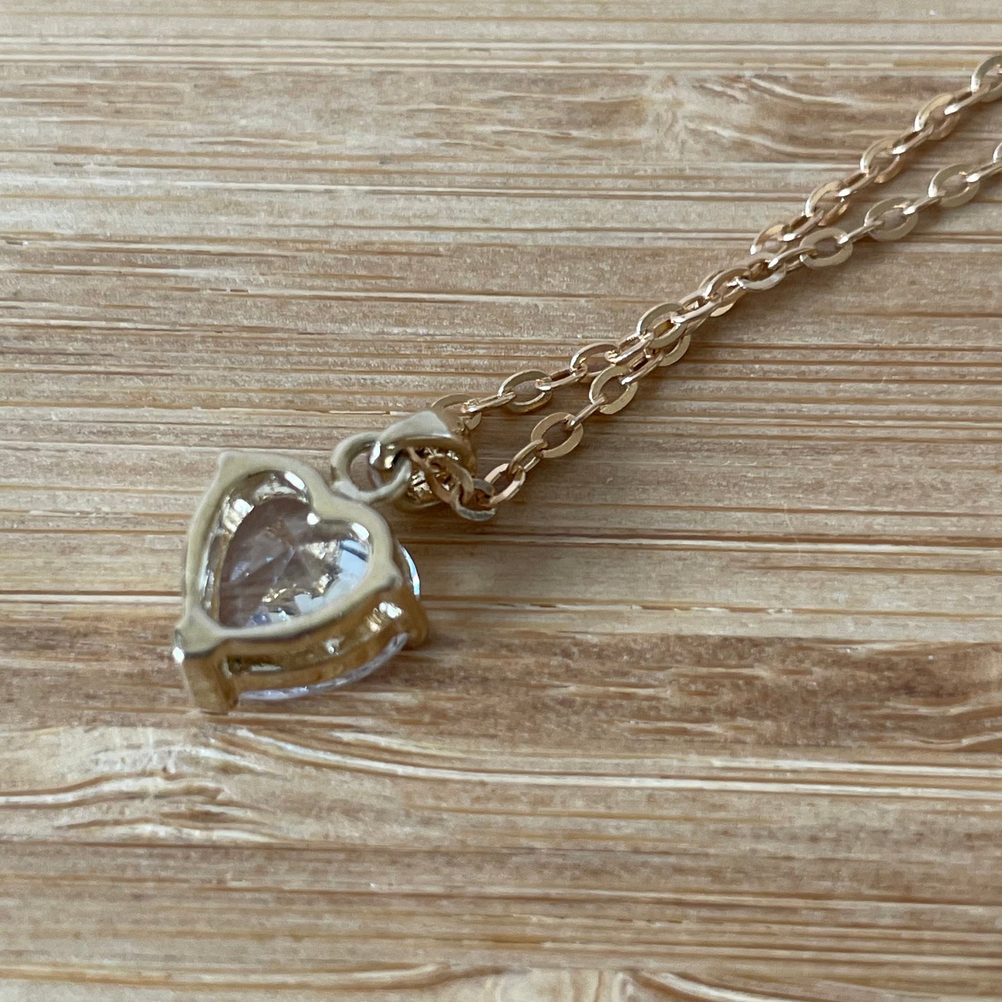 Vintage Gold Tone Cubic Zirconia Heart Drop Pendant Necklace